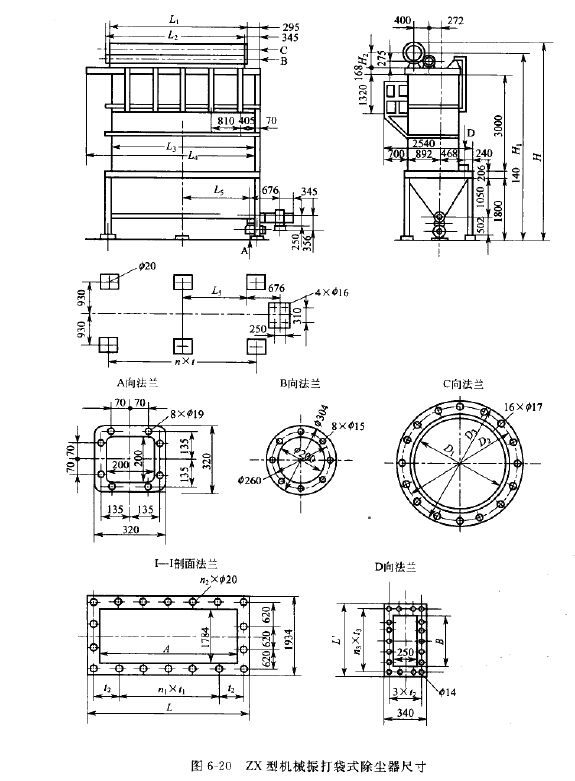 ZX型機械振（zhèn）打袋式除塵（chén）器尺寸