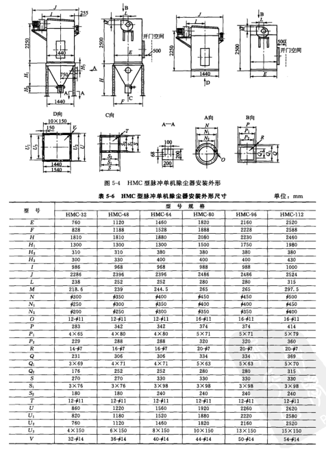 HMC型脈（mò）衝單機除塵器安裝外形